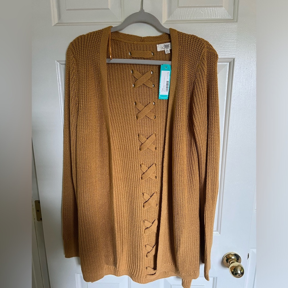 Pinque NWT XL Back Detail Open Cardigan in Mustard